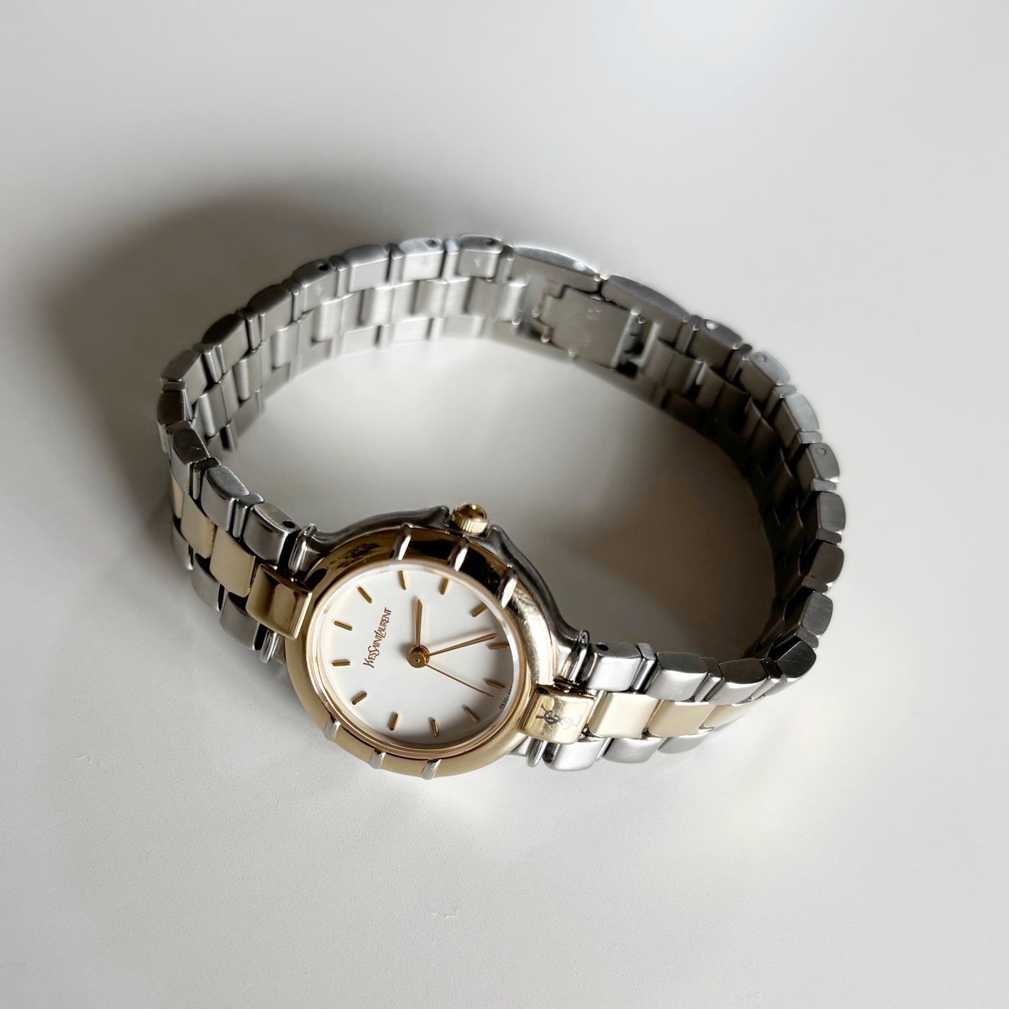 Yves Saint Laurent 1990s Round Dial Two Tone Watch