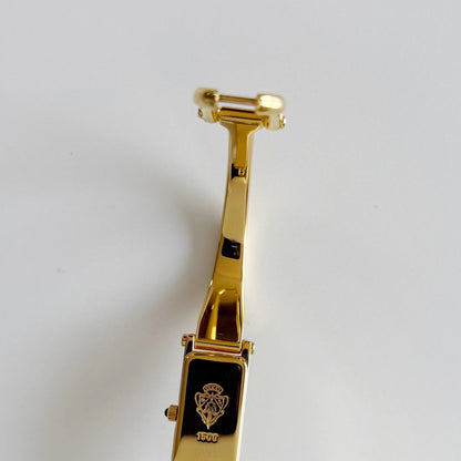 Gucci 1990s Seashell Dial Rectangular Gold Plated Bangle Watch