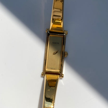 Gucci 1990s Gold Dial Gold Plated Bangle Watch