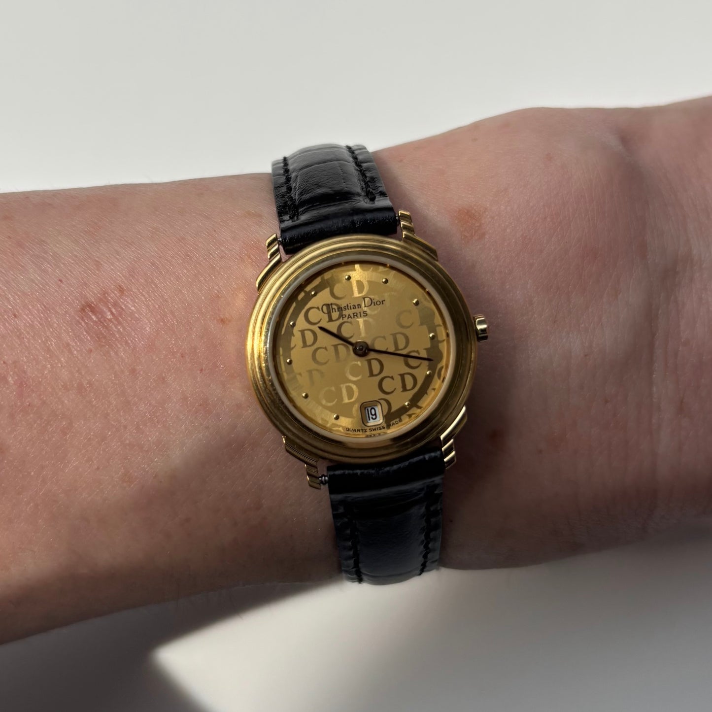 Dior 1990s Date CD Logo Round Dial Gold Plated Watch
