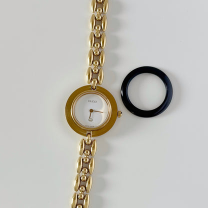Gucci 1990s Interchangeable Bezel Gold Plated Watch with 6 bezels, Case (160mm)
