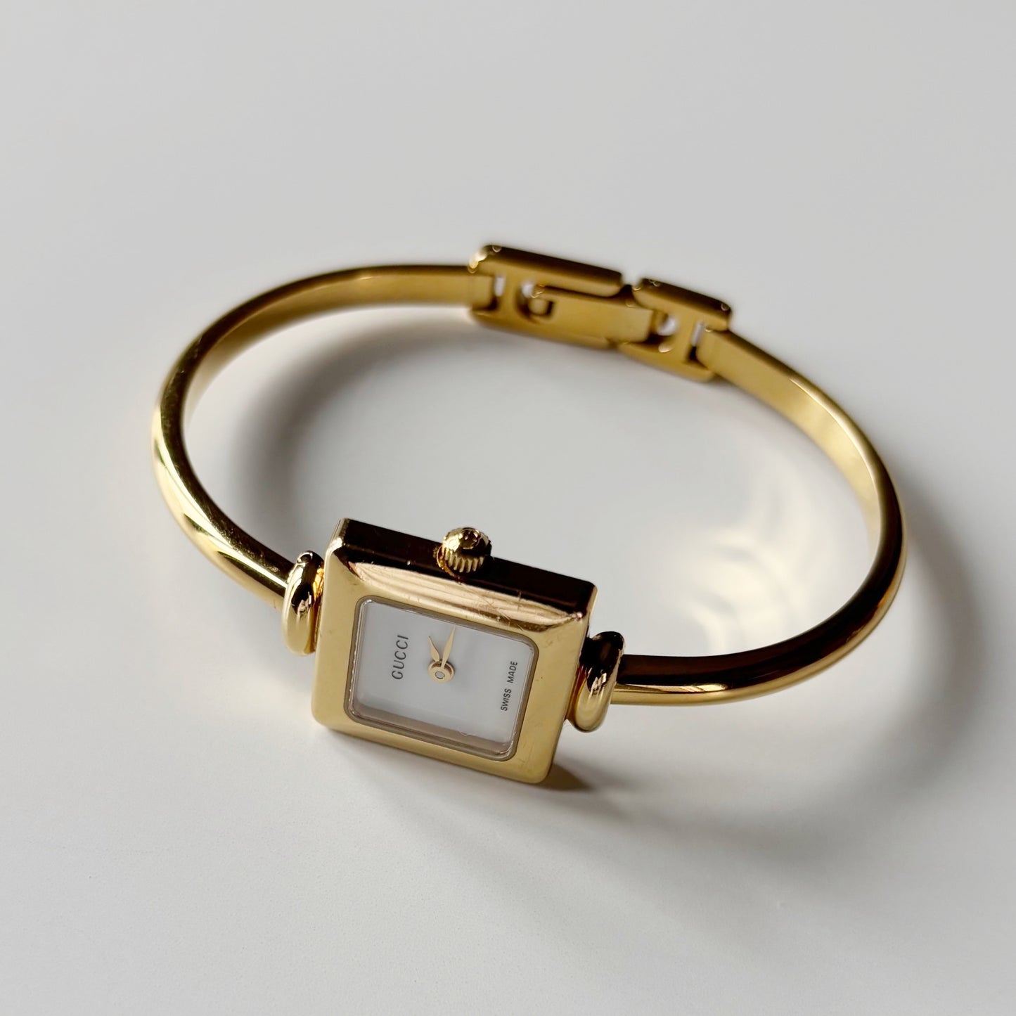 Gucci 1990s Square Dial Gold Plated Bangle Watch