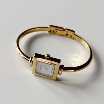 Gucci 1990s Square Dial Gold Plated Bangle Watch