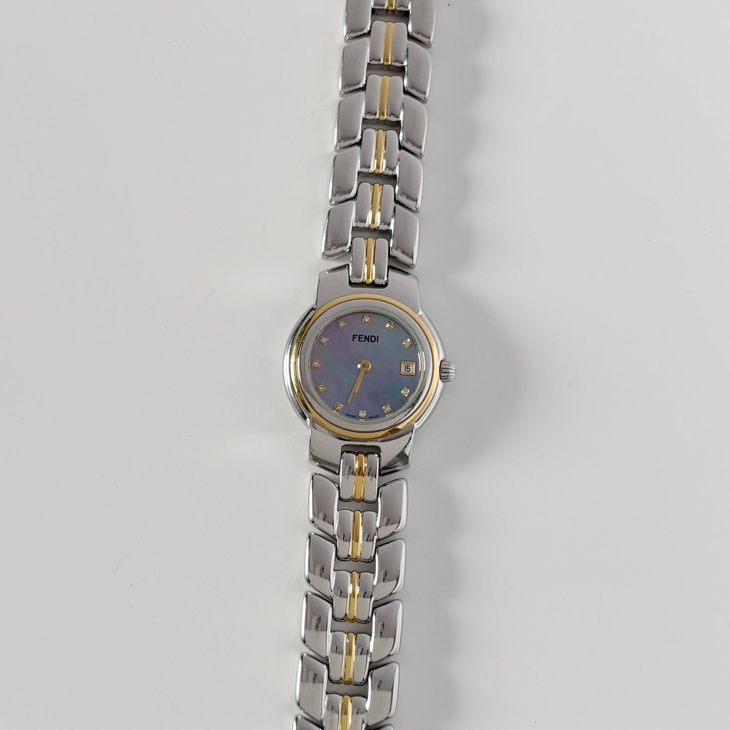 Fendi 1990s Seashell Dial Date Two Tone Watch