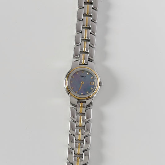 Fendi 1990s Seashell Dial Date Two Tone Watch