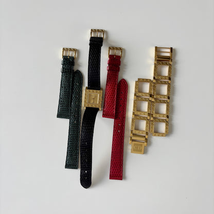 Dior 1990s Interchangeable Strap Gold Plated Watch with 4 straps, case