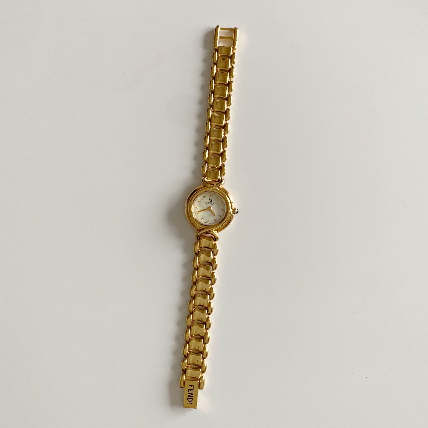 Fendi 1990s Seashell Dial Gold Plated Watch