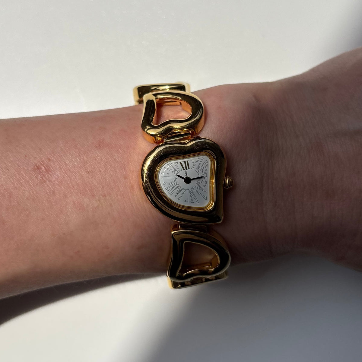 Yves Saint Laurent 1990s Heart  Dial Band Gold Plated Watch