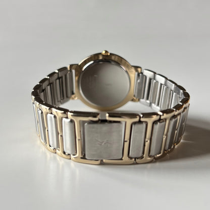 Yves Saint Laurent 1990s Cream Round Dial Two Tone Watch (Large)