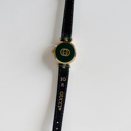 Gucci 1990s Green Sherry Round Dial Gold Plated Watch