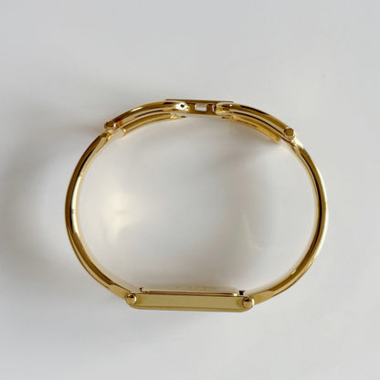 Gucci 1990s Gold Dial Rectangular Gold Plated Bangle Watch