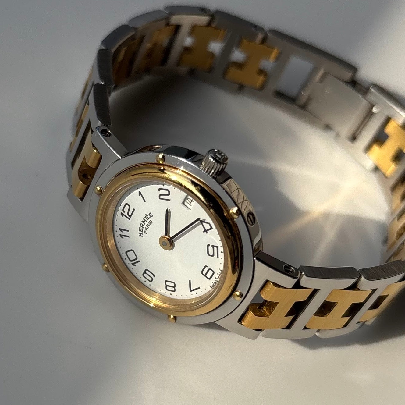 Hermes 1990s Clipper Date Two Tone Watch