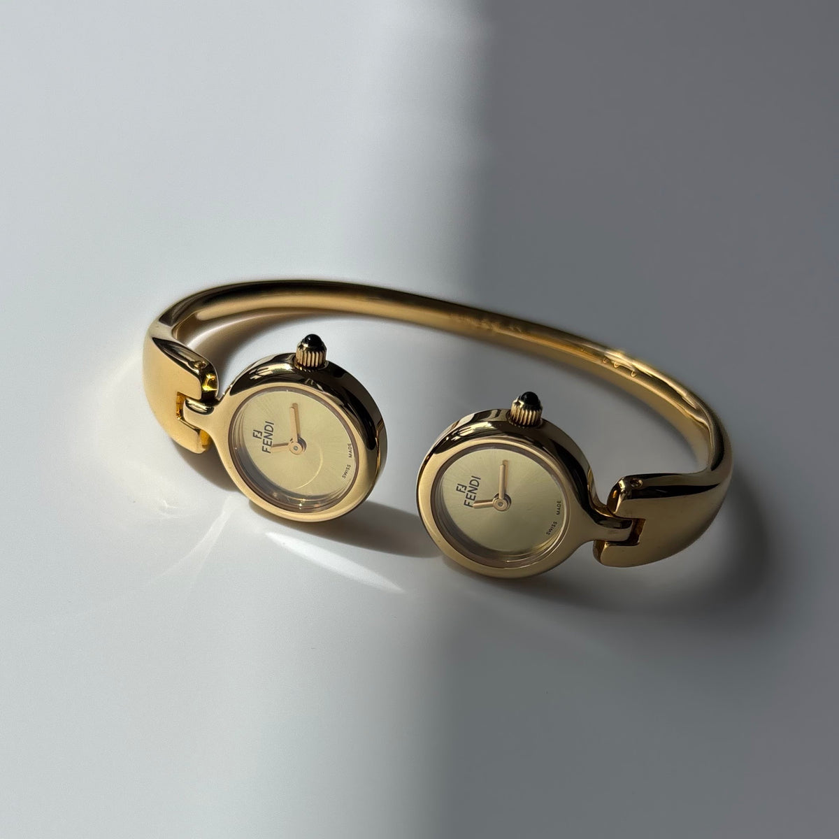 Fendi 1990s Double Face Gold-Plated Bangle Watch