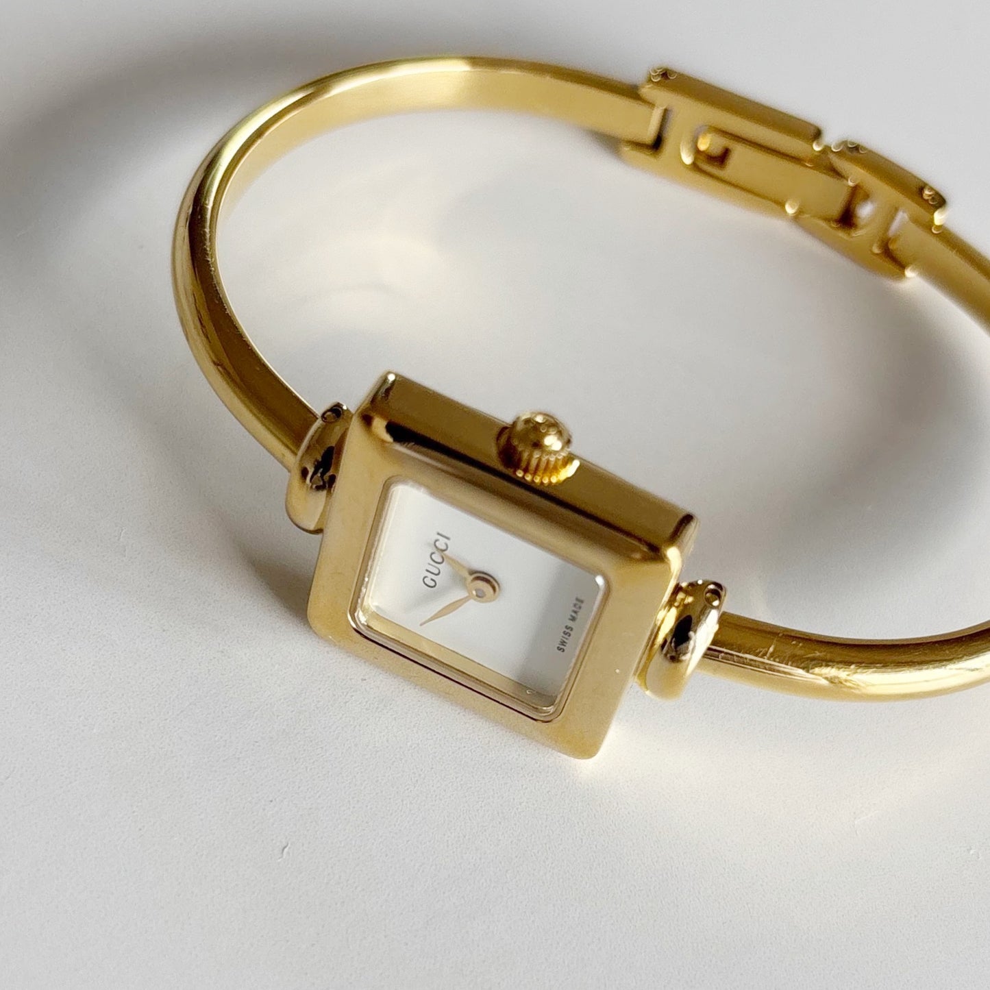 Gucci 1990s Square Dial Gold Plated Bangle Watch