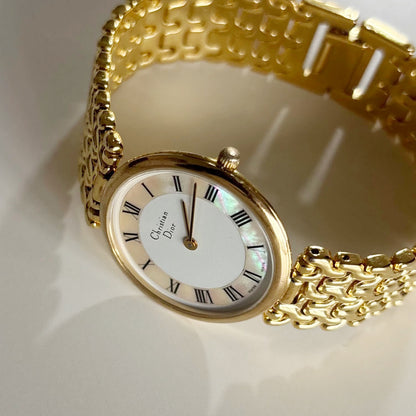 Dior 1990s Seashell Dial Round Dial Gold Plated Watch (Large)