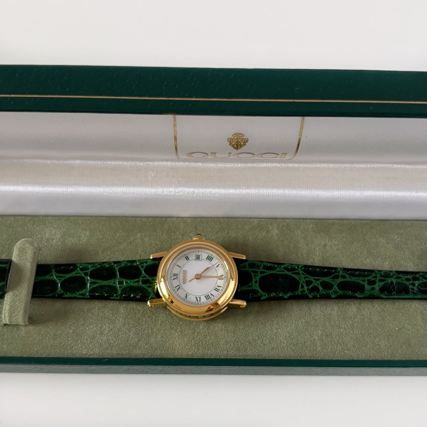 Gucci 1990s Date Round Dial Gold Plated Watch