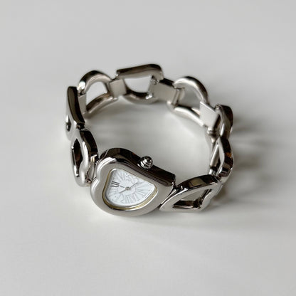 Yves Saint Laurent 1990s Heart Shaped Dial Band Silver Watch