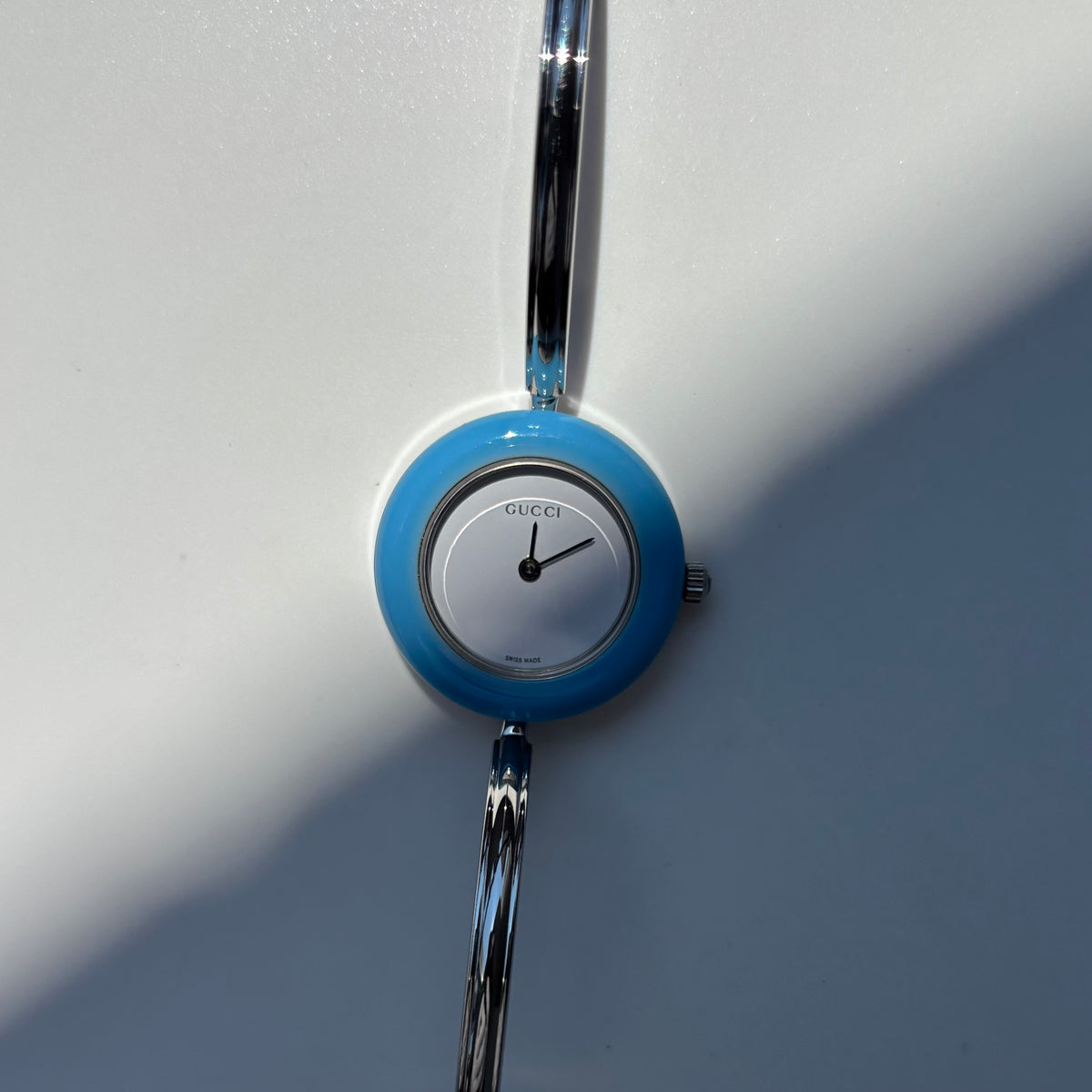 Gucci 1990s Interchangeable Bezel Stainless steel Bangle Watch with 12 bezels, case (Small)