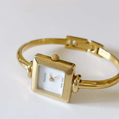 Gucci 1990s Square Gold Plated Bangle Watch