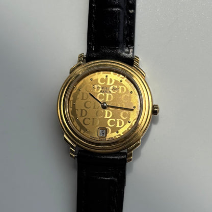Dior 1990s Date CD Logo Round Dial Gold Plated Watch
