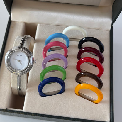Gucci 1990s Interchangeable Bezel Stainless steel Bangle Watch with 12 bezels, case