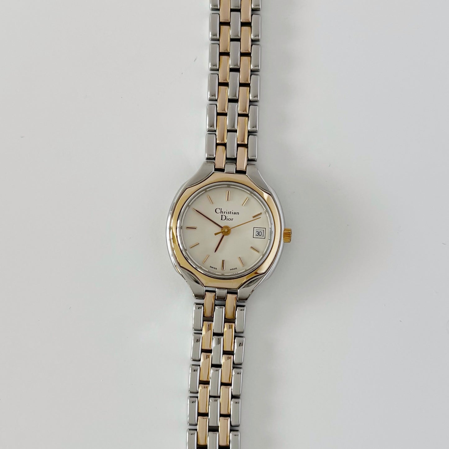 Dior 1990s Date Round Dial Two Tone Watch