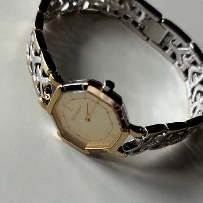 Yves Saint Laurent 1990s Octagon Gold Plated Two Tone Watch