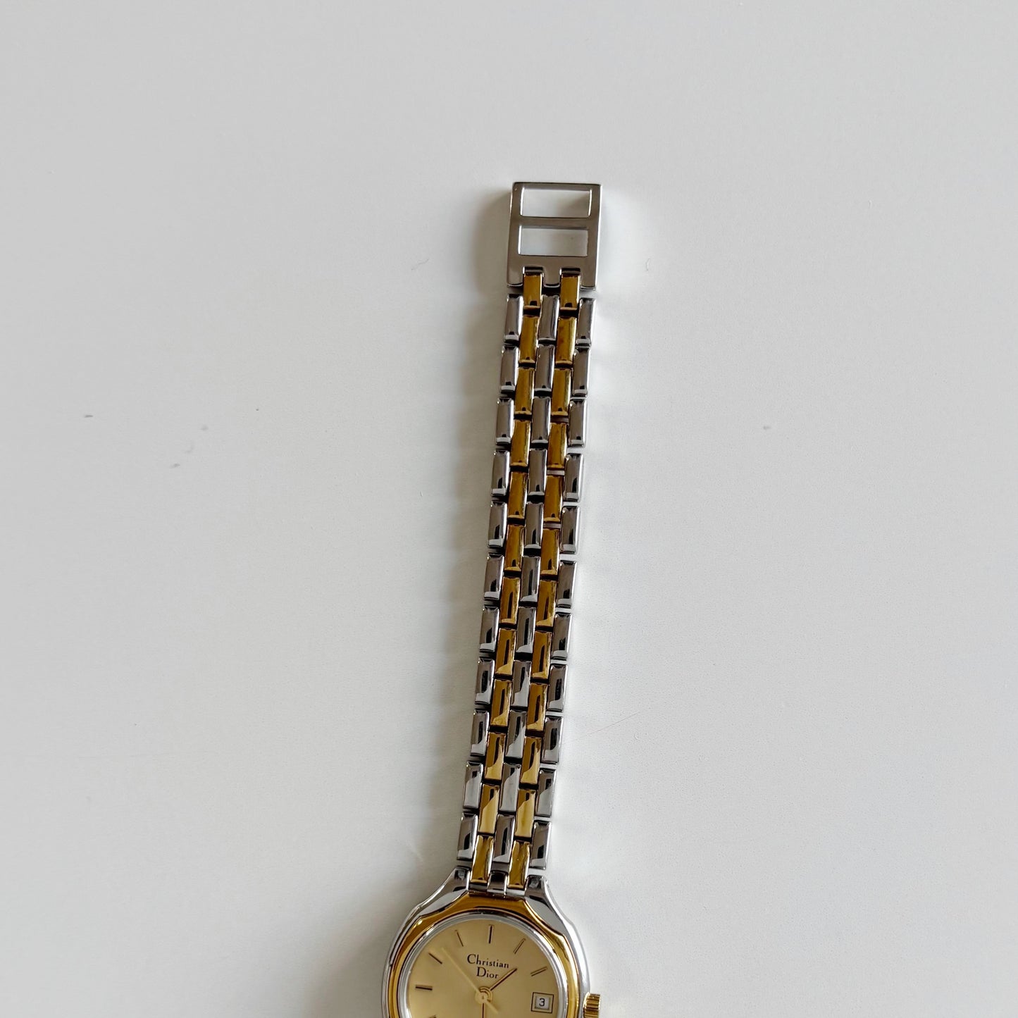 Dior 1990s Date Round Dial Two Tone Gold Plated Watch