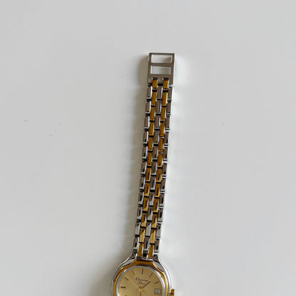 Dior 1990s Date Round Dial Two Tone Gold Plated Watch