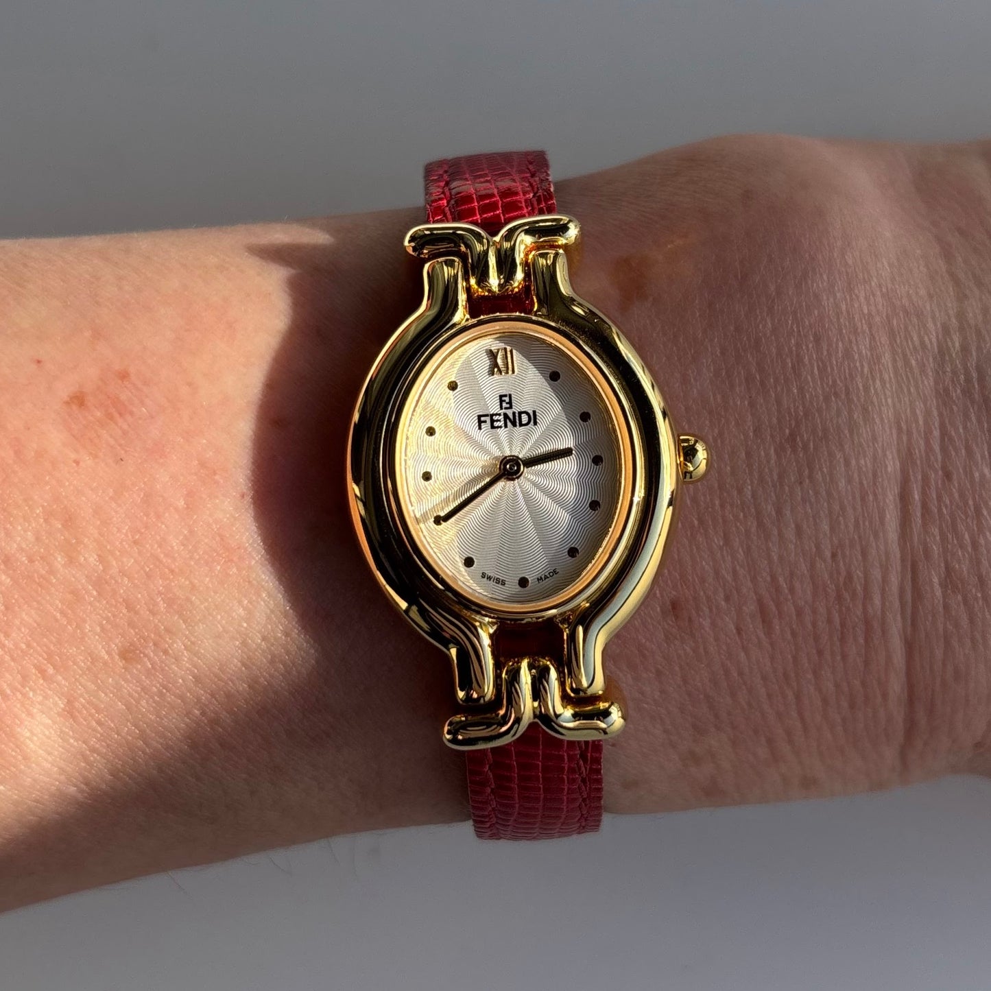 Fendi 1990s Interchangeable Belt Gold Plated Watch with 5 straps, case