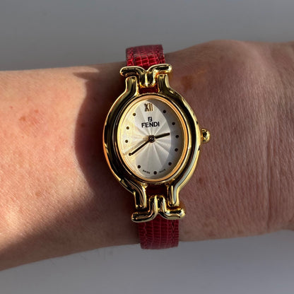Fendi 1990s Interchangeable Belt Gold Plated Watch with 5 straps, case
