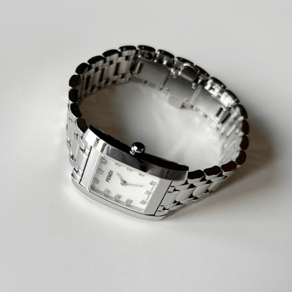 Fendi 1990s Seashell Dial Tank Silver Watch