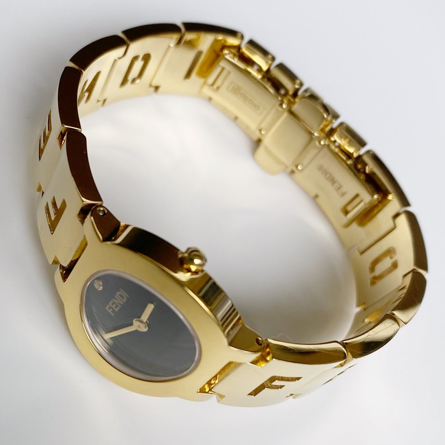 Fendi 1990s Black Dial Gold Plated Watch