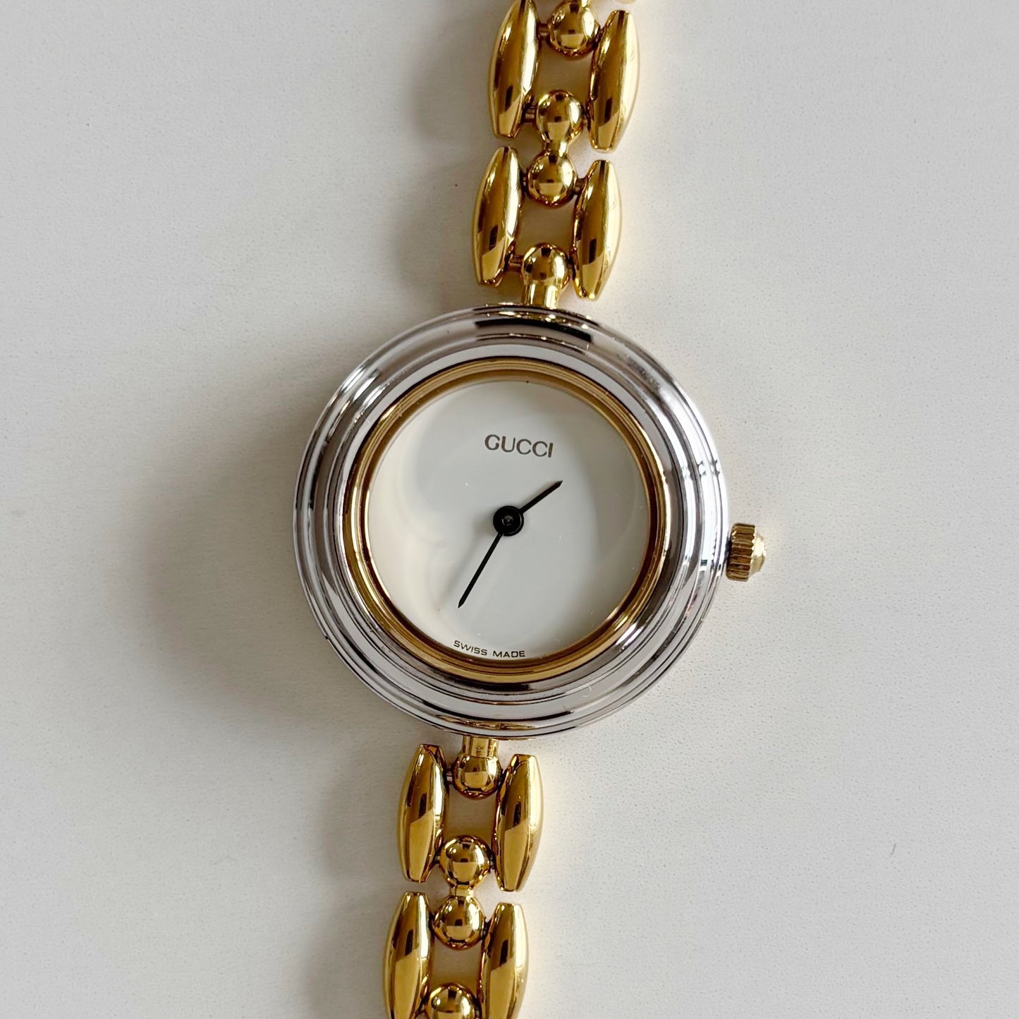 Gucci 1990s Interchangeable Bezel Gold Plated Rice Chain Watch with 6 bezels, case (160mm)