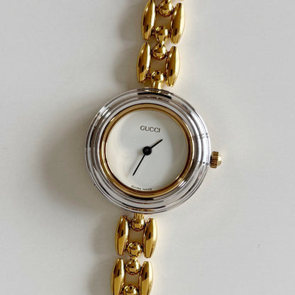 Gucci 1990s Interchangeable Bezel Gold Plated Rice Chain Watch with 6 bezels, case (160mm)