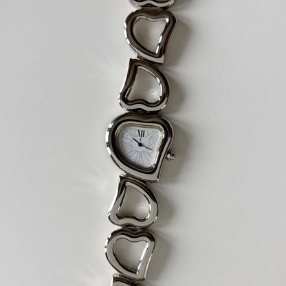 Yves Saint Laurent 1990s Heart Shaped Dial Band Silver Watch