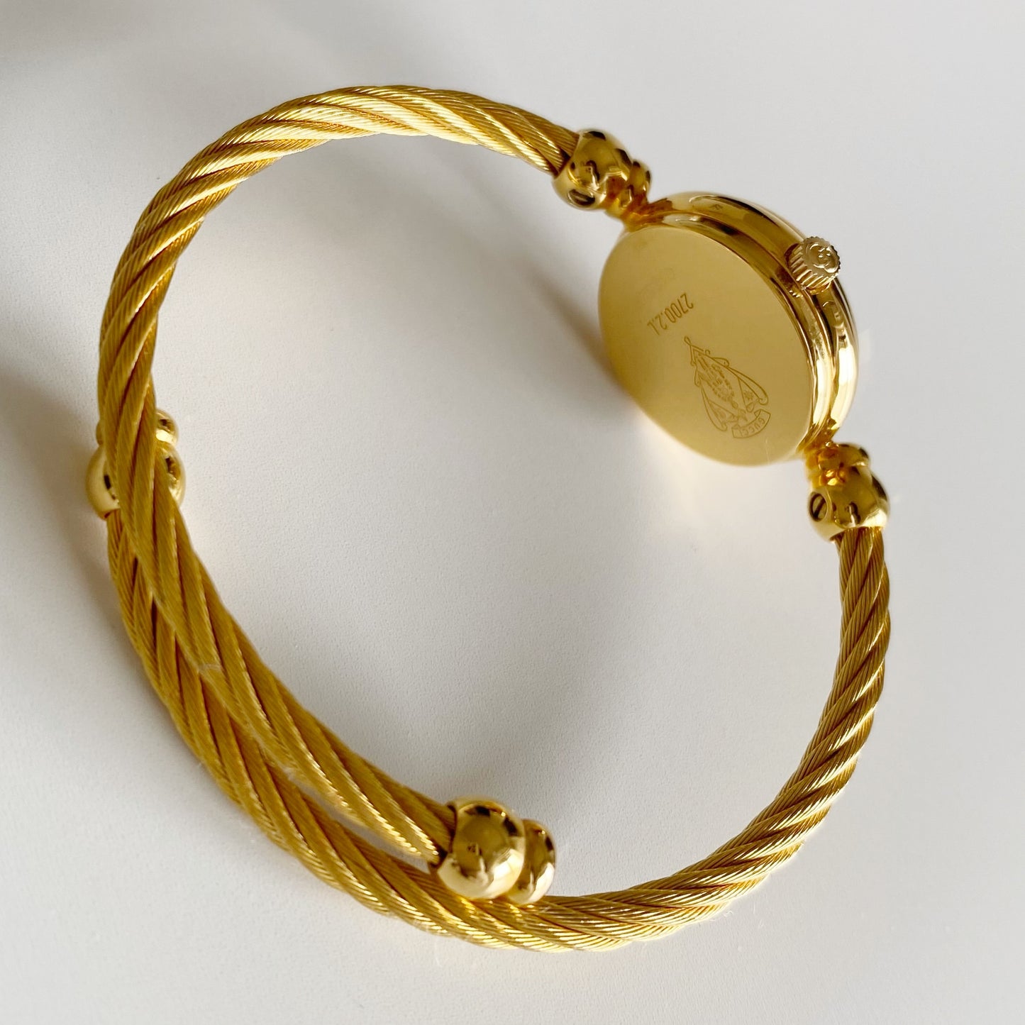 Gucci 1990s Blue Dial Gold Plated Cable Bangle Watch