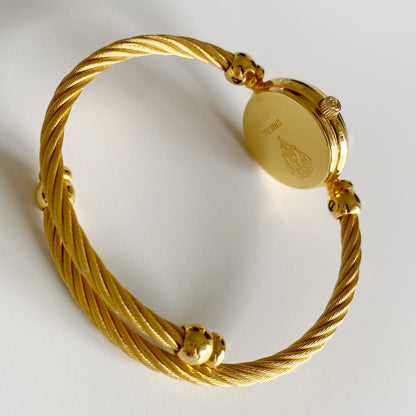 Gucci 1990s Blue Dial Gold Plated Cable Bangle Watch