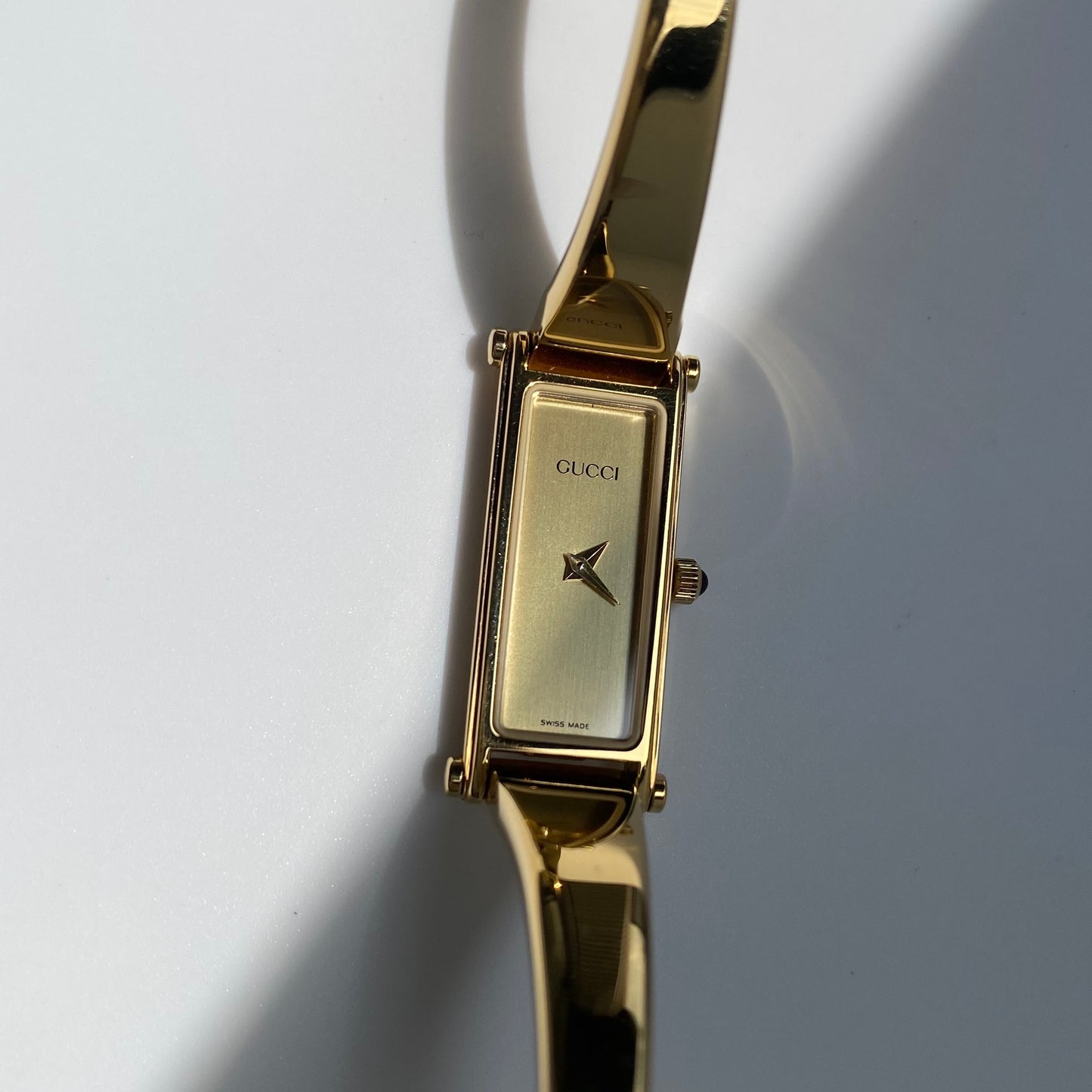Gucci 1990s Gold Dial Gold Plated Bangle Watch
