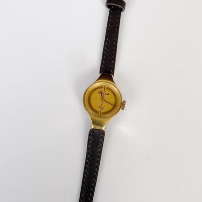 Dior x Bulova 1970s Hand-Winding Gold Plated Round Leather Watch