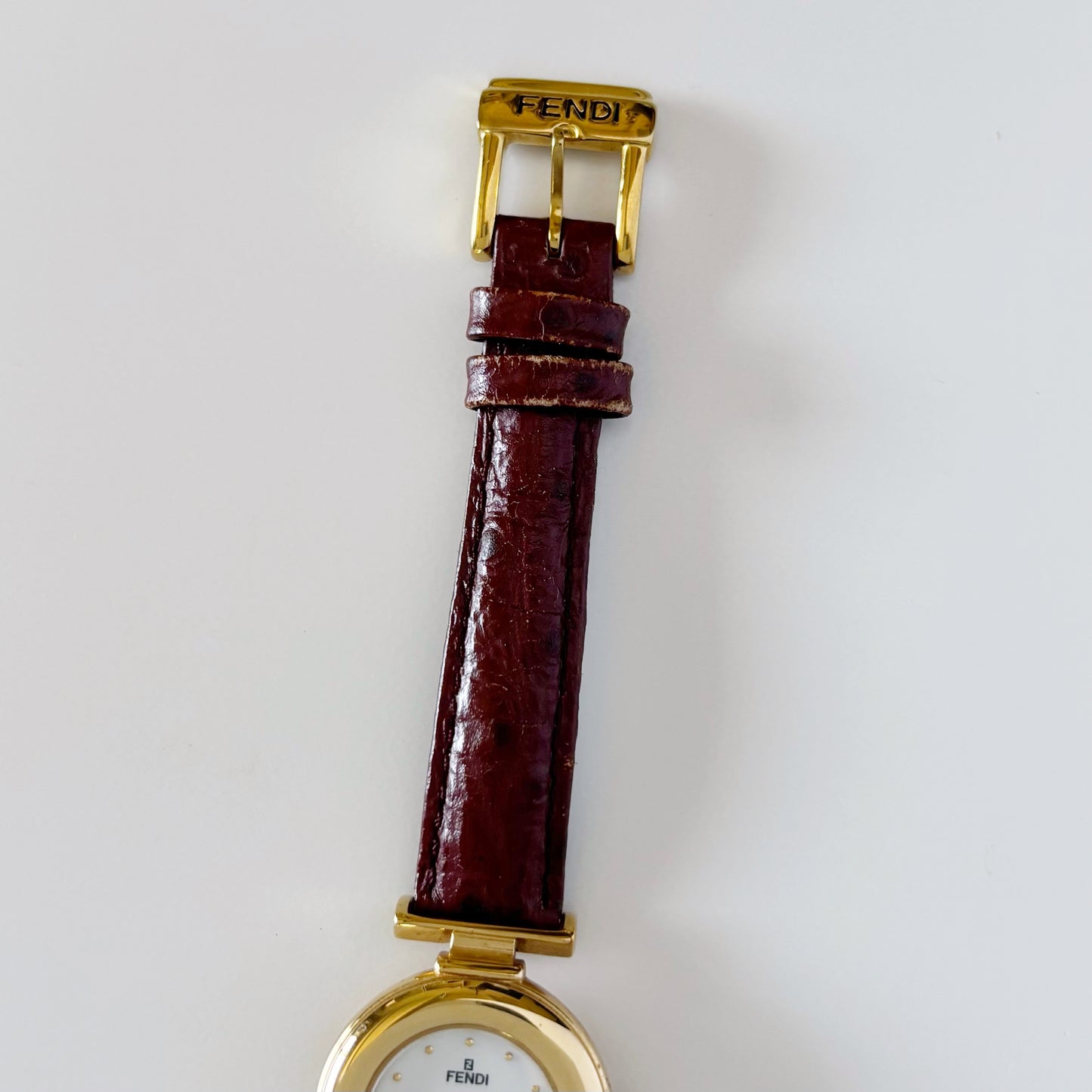 Fendi 1990s Seashell Dial Round Gold Plated Watch