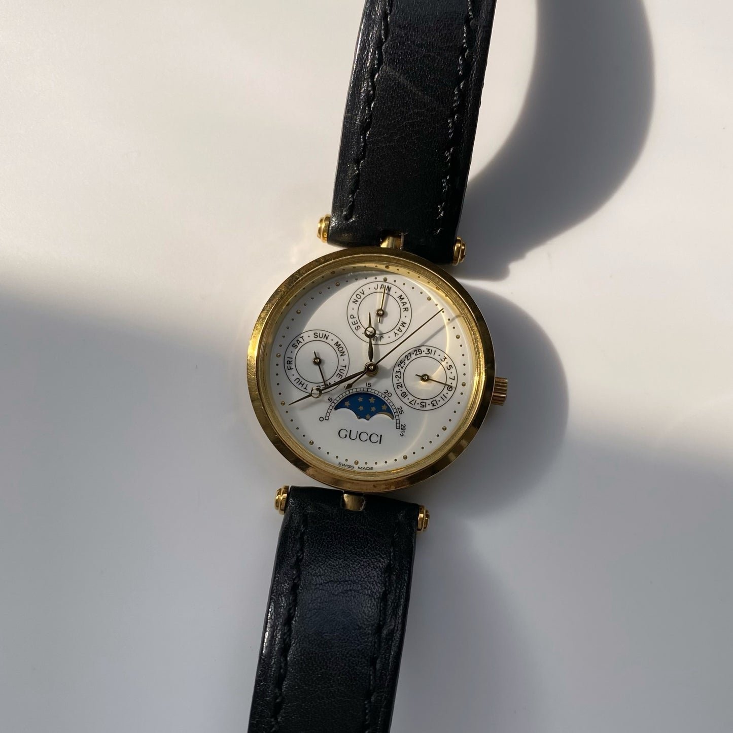 Gucci 1980s Gold Plated Moon Phase Watch