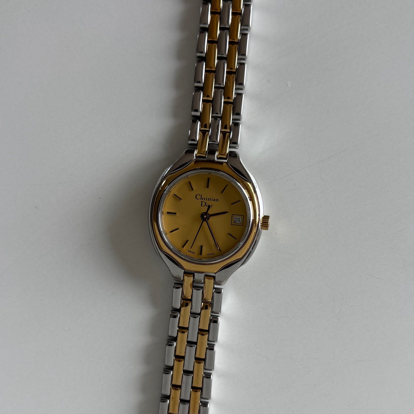 Dior 1990s Date Round Dial Two Tone Watch