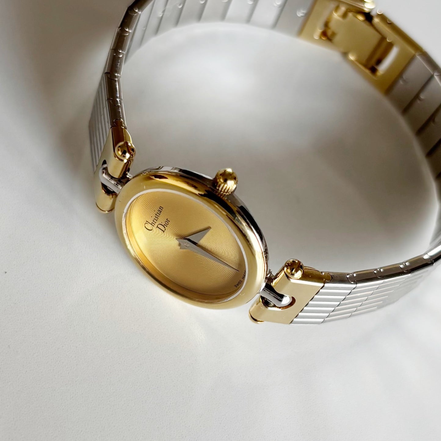 Dior 1990s Round Gold Dial Two Tone Watch