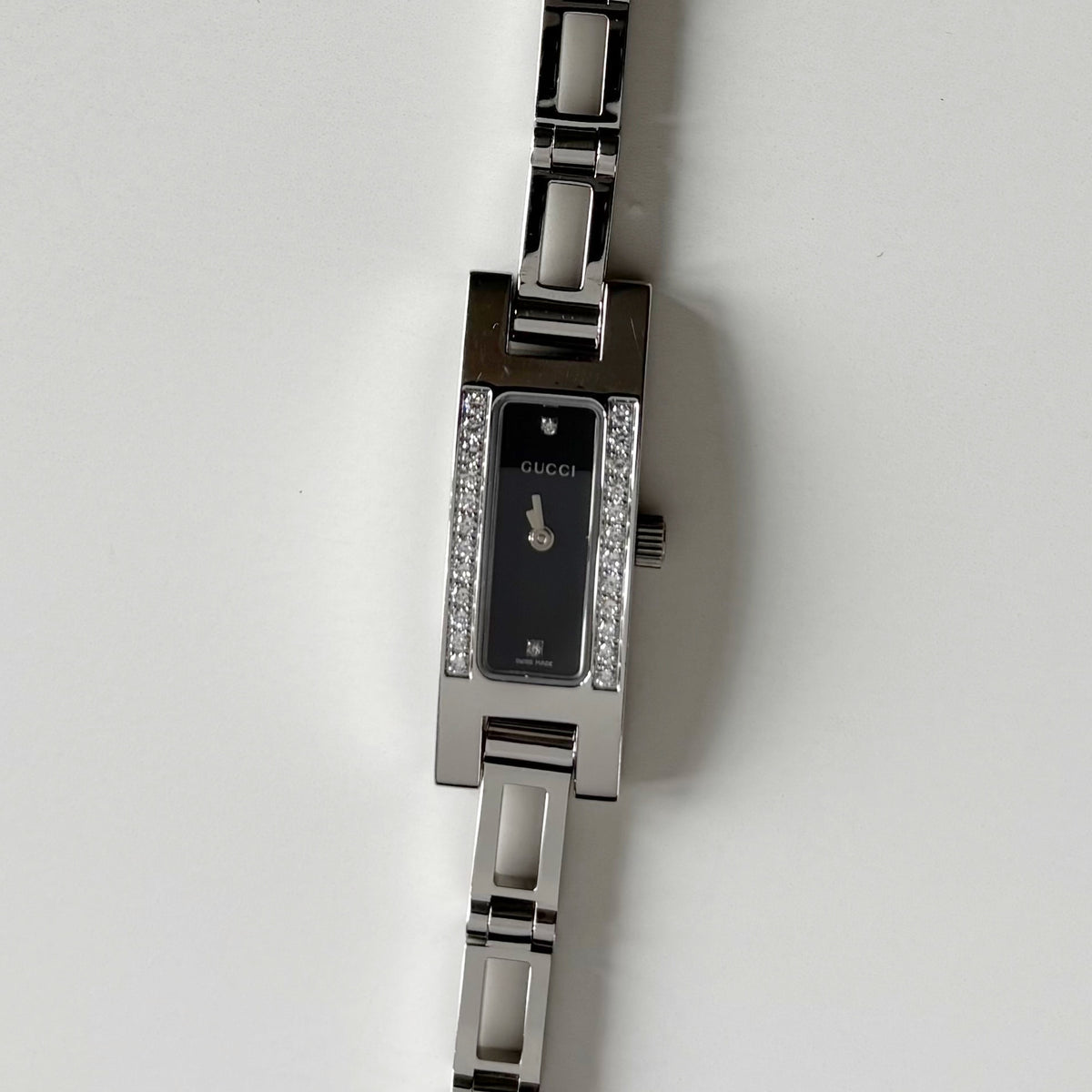 Gucci 1990s Black Dial Rectangular Stainless Steel Watch