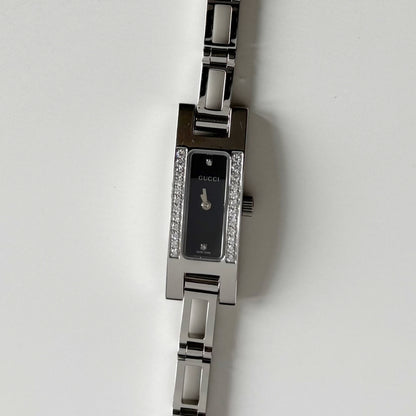 Gucci 1990s Black Dial Rectangular Stainless Steel Watch