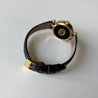 Gucci 1980s Black Dial Round Gold-Plated Watch
