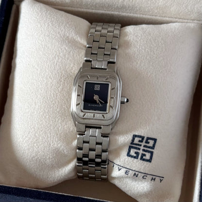 Givenchy 1990s Black Dial Silver Watch