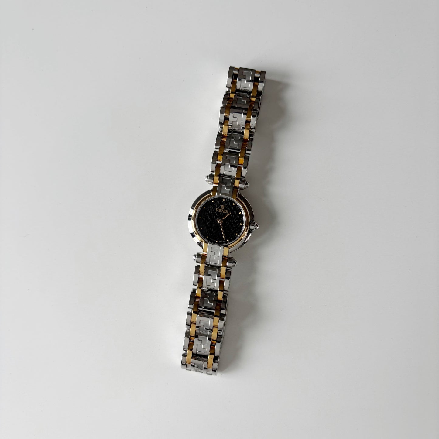 Fendi 1990s Black Round Dial Two Tone Watch