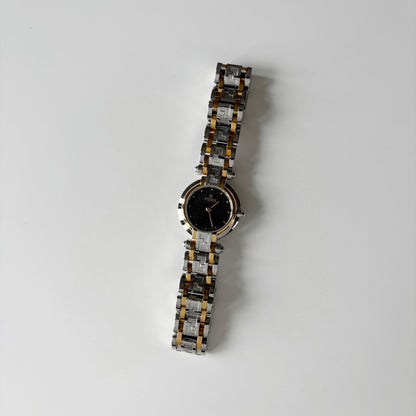 Fendi 1990s Black Round Dial Two Tone Watch